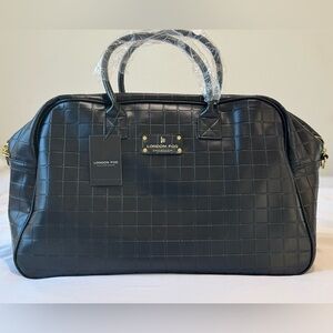 🖤London Fog Black Brick Box Embossed Large 20” Weekend Duffle Bag Tote NWT